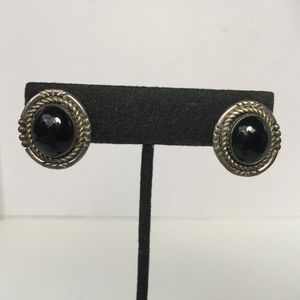 Vintage Native American Sterling Onyx Earrings